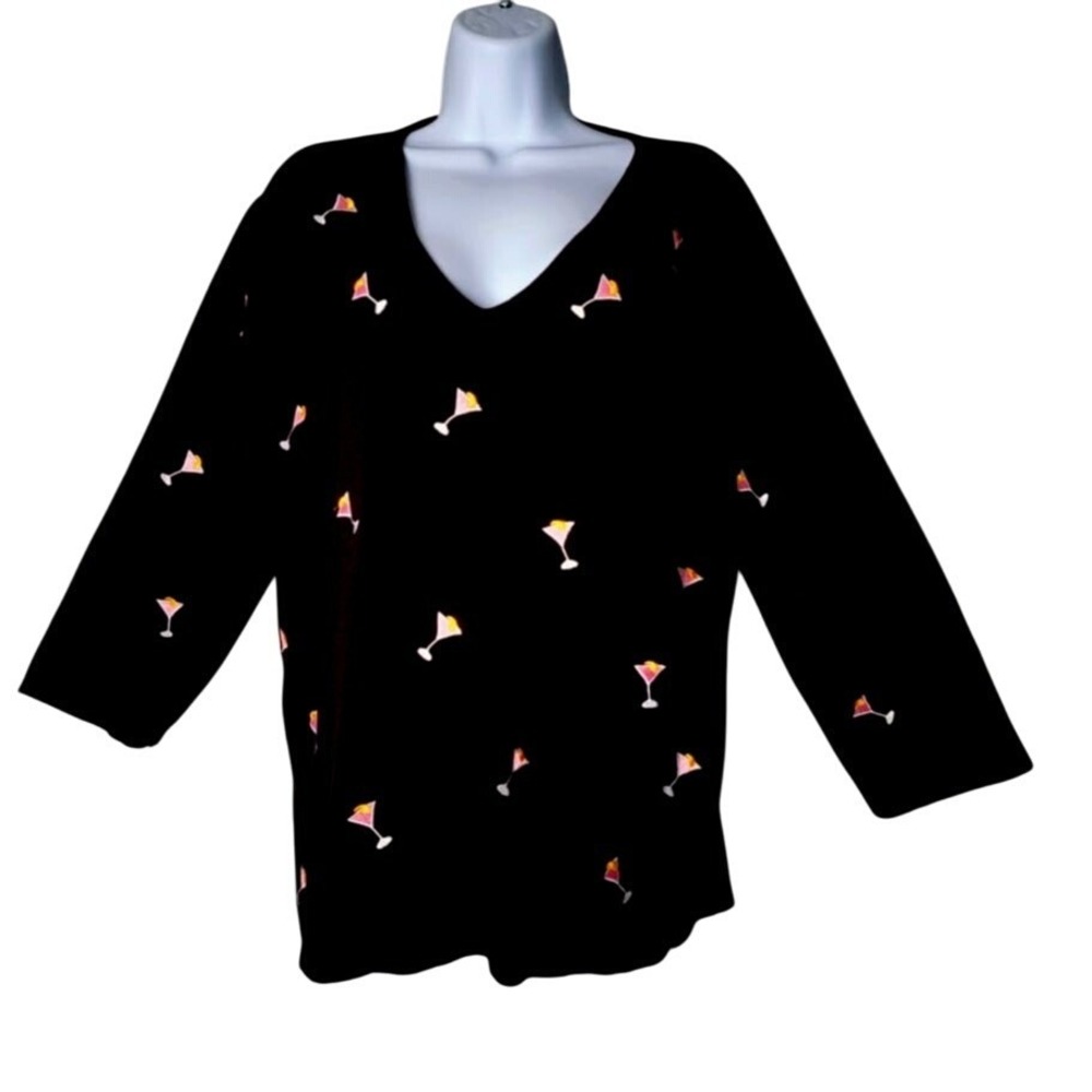 Alexander Bartlett 1X Black Top Tequila Sunrise Embroidered Cotton Boho‎ Resort